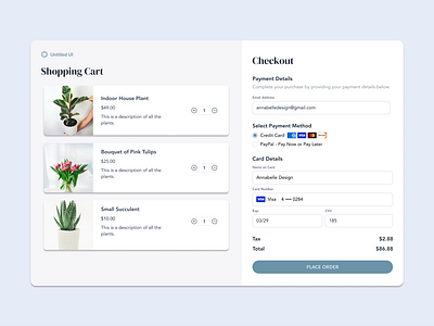 Sample Checkout checkout screen payment page plant shopping cart