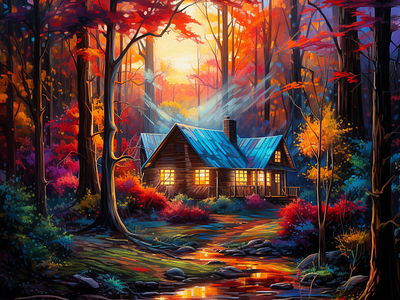 Cabin in the woods ai art artist artwork colorful creative design graphic design illustration ui