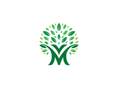 Letter M or VM or MV Tree Monogram Logo bold leaf letter logo logos m minimalist modern mv nature simple tree unique v vm