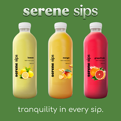 Serene Sips bold branding bright fruit fun juice branding juice logo logo desing minimal packaging design