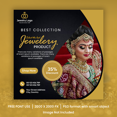 Exclusive Jewelry Collection Social media instagram post banner discount template fashion post gold jewellery jewelry jewelry store necklace product sale sale template shopping sale