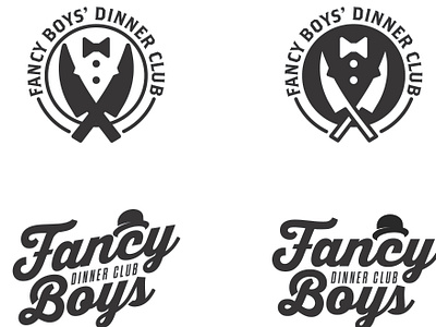 Fancy Boys Dinner Club Logo Exploration badge boy branding chef cleaver club cooking design dinner club fancy fork fraternity graphic design illustration knife logo logotype tux tuxedo