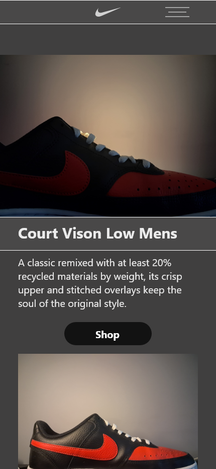 Nike inspired landing page UI design.