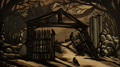 Вороны у ворот 2d fantasy illustration ворон графика игровой арт книжная иллюстрация