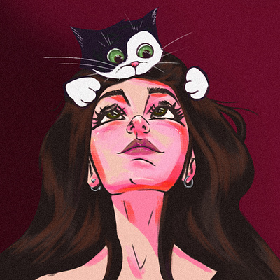 Девушка и кот 2d design illustration арт девушка кот персонаж портрет