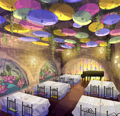 Lavender Lotus clip studio paint concept art digital art illustration interior design restaurant design