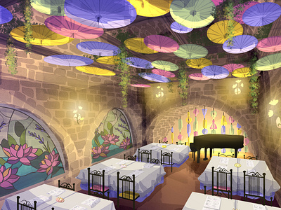 Lavender Lotus clip studio paint concept art digital art illustration interior design restaurant design