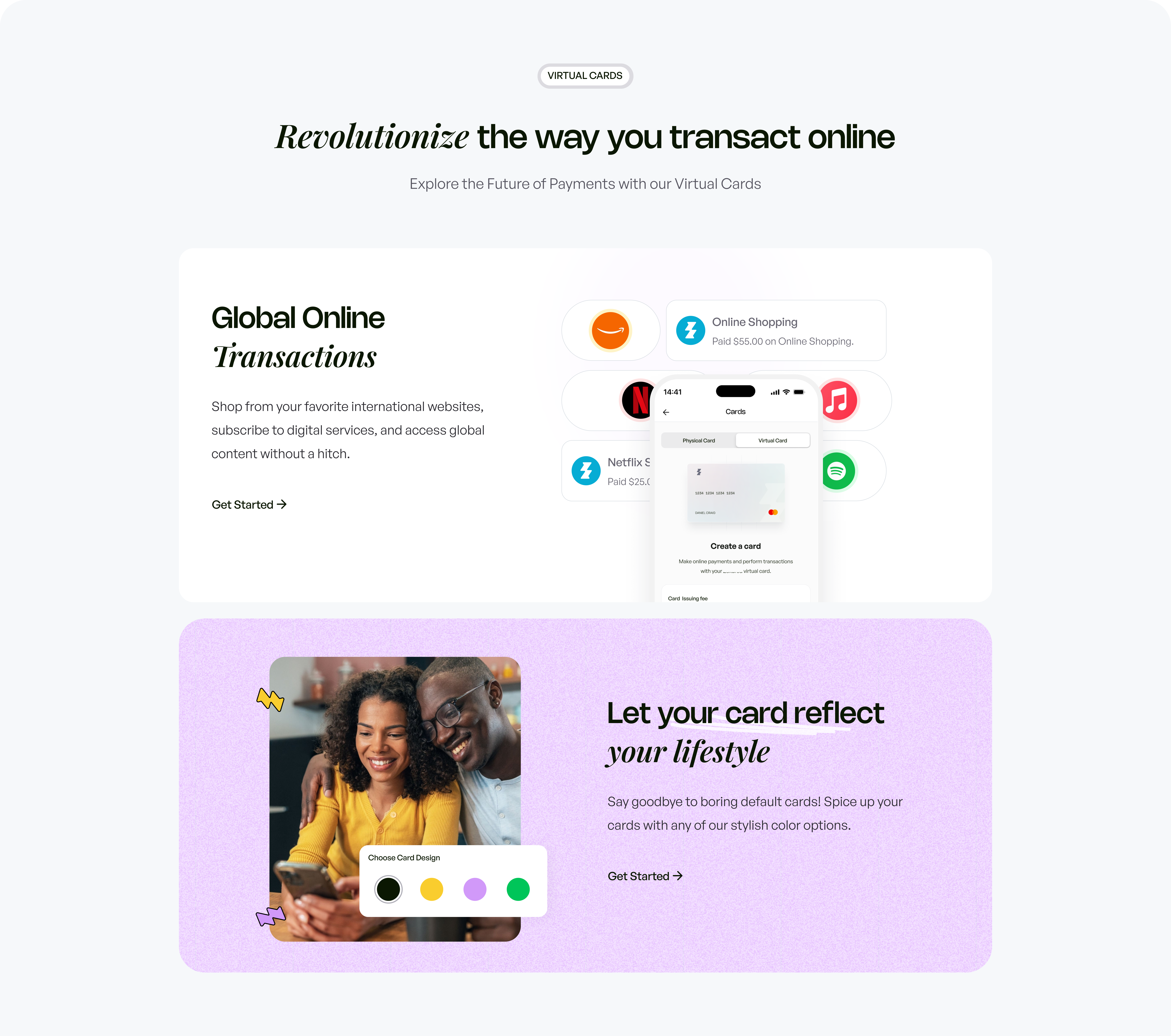 Section of a Cards Landing Page figma landingpage ui uidesign virtualcard