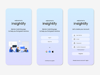 Log In sequence for mentor matching app create account designer figma log in sequence login login mobile melcome mobile mentor app mentor matching mobile ux password register mobile registration screens sign up ui uxui welcome welcome page