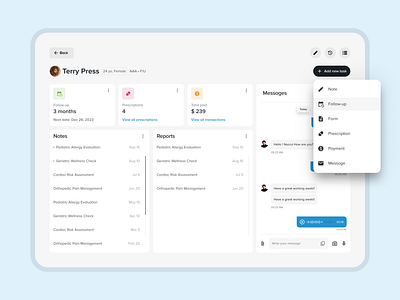 SaaS - Clinic Management - Patient's profile accessibility app design clinic dashboard healthcare lists management medical medtech minimal mockup product saas soft software ui userepxerience ux web