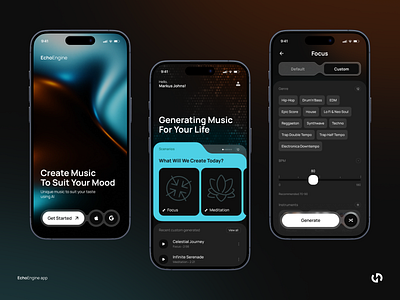 EchoEngine app - Generative AI music ai concept creative dailyui mobile app music trendy ui ux