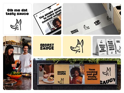 Secret Sauce branding bento grid bento brand design branding dog food friendly graphic design grid logo design mascot design sauce