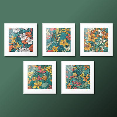 Tropical wall art collection collection design illustration poster printable tropical wall art