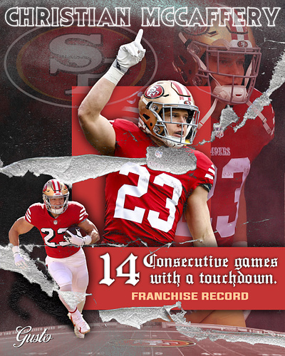 Most consecutive games with a TD in 49ers history 49ers christianmccaffery cmc graphic design san fransisco 49ers sports graphic