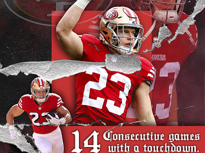 Most consecutive games with a TD in 49ers history 49ers christianmccaffery cmc graphic design san fransisco 49ers sports graphic