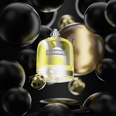 yellow perfume with a black background 3d animation branding graphic design logo motion graphics parfum parfume ui yellow