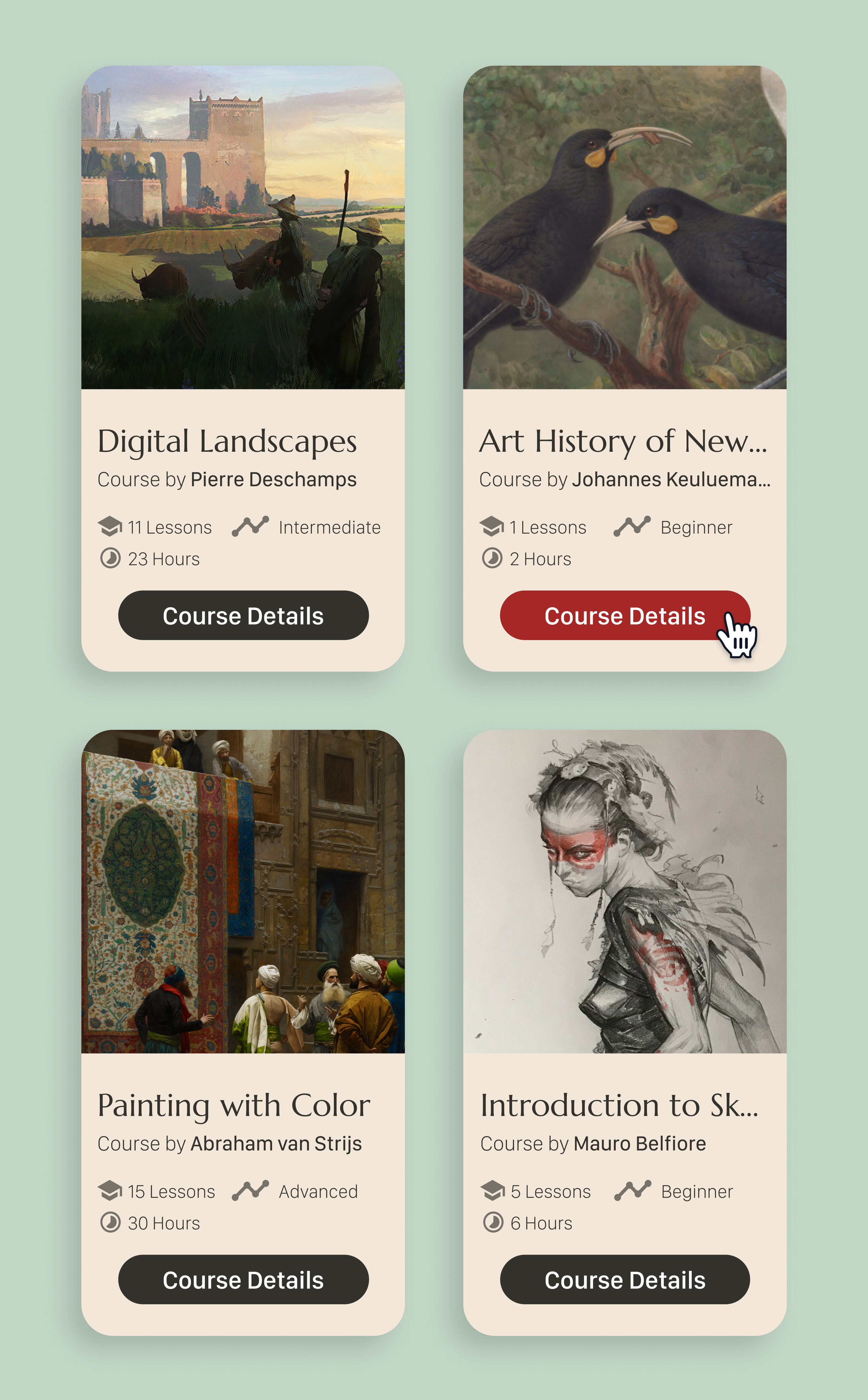 Project cards with large visual elements art green project card texture ui