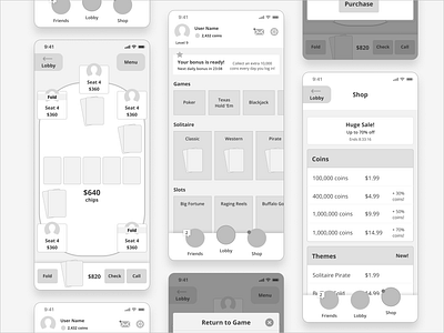 Mobile Game UI Wireframes mockup ui ux wireframe