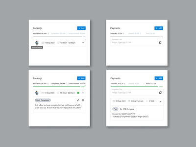 Booking & Payments Component UI (B2B) b2b bookings component design job management material design payments product design react mui saas ui ux web app