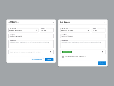 Booking UI Modal (B2B) bookings component forms job management material design product design react mui saas ui ux web app