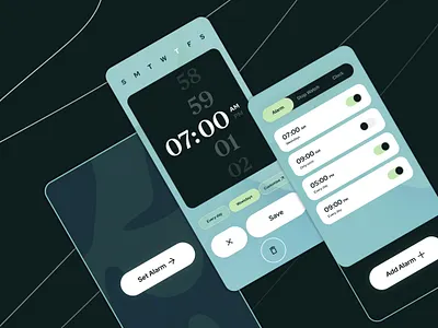 Time to Wake: Elegant Alarm App Interface alarmapp alarmclock alarmui appdesign appui digitaldesign interactiondesign mobileapp mobileappdesign mobileui productivityapp screendesign sleepcycle timeapp timemanagement ui userexperience userinterface ux wakeup