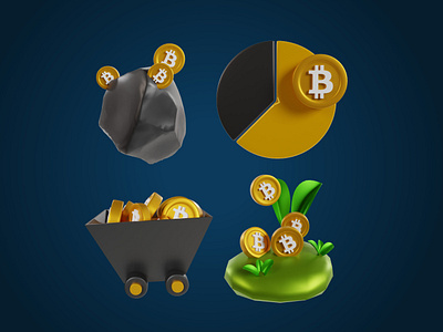 Bitcoin mining 3d icons bitcoin blockchain branding crypto data design e money etherium gold graph icon illustration investment tech ui ux
