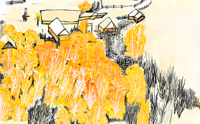 Illustration for the score of the Meditation de'Thais' acrylic childrenillustration coloredpencil forest illustration picturebookillustration score story