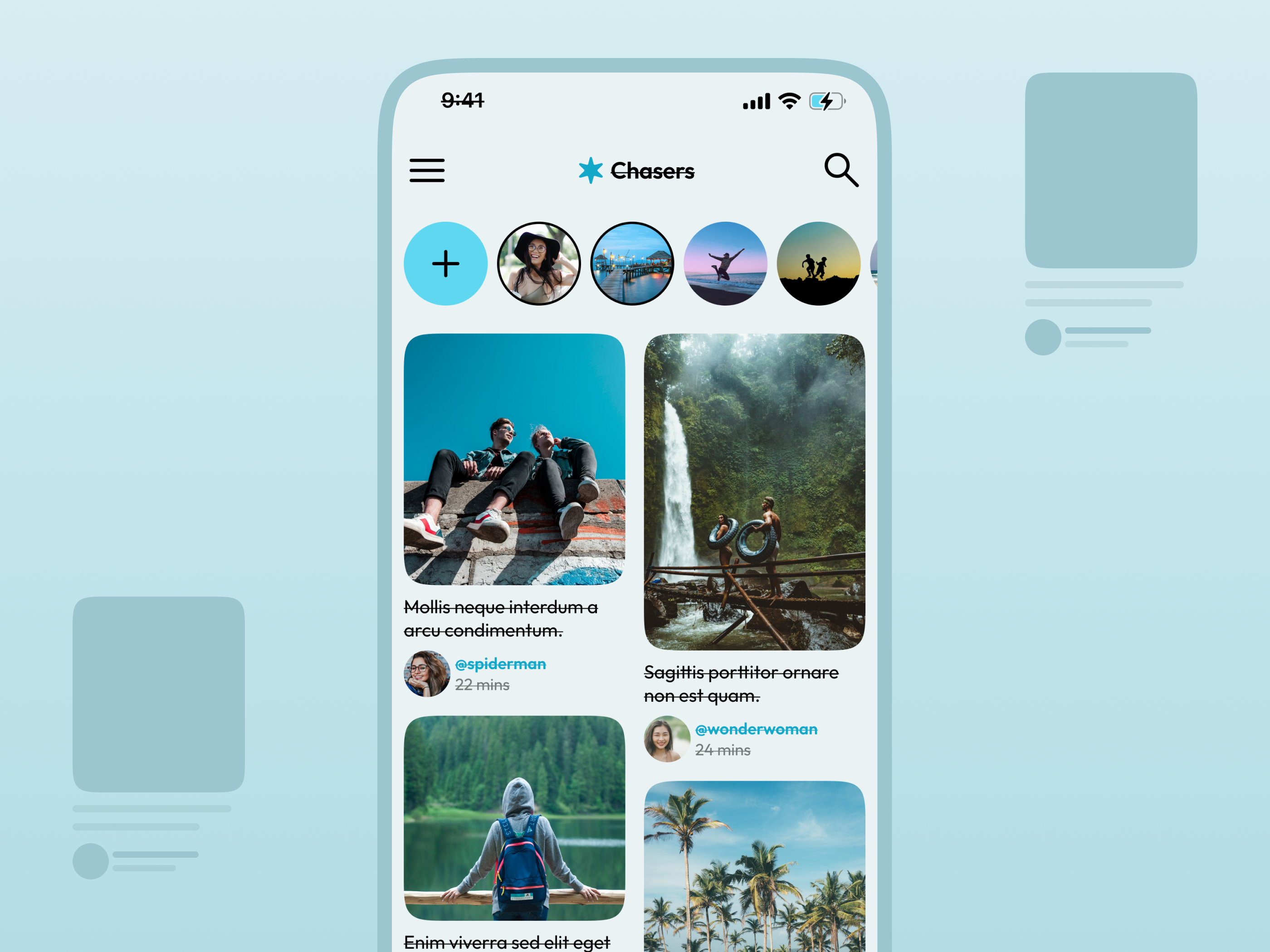Lifestyle Mobile App adventure charm cool design fun life lifestyle media minimal mobile mockup mountain nature photography play sea social travel ui ux