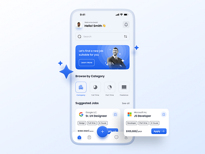 Job Search App app apply career corporate design employee growth hiring job jobapply joblist mobile onlinejob post social ui ux