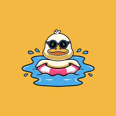 Cute duck vacation on a beach cartoon illustration mascot