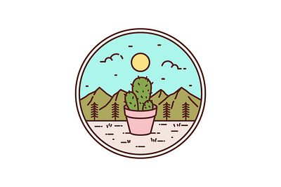 Cactus adventure apparel badge brand branding cactus design emblem illustration label landscape line logo logo design logo style monoline pin shirt sticker tshirt