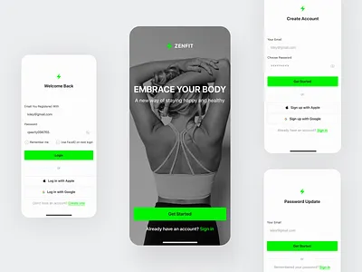 ZenFit App app create account daily ui design fitness fitness app fitness planner graphic design login mobile mobile app mobile app design registration typography ui ux vector