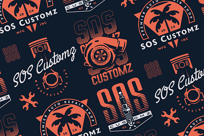 SOS Customz auto badge branding cars design graphic graphic design illustration logo logotype tees turbo type