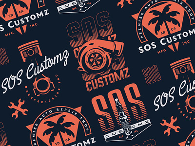 SOS Customz auto badge branding cars design graphic graphic design illustration logo logotype tees turbo type