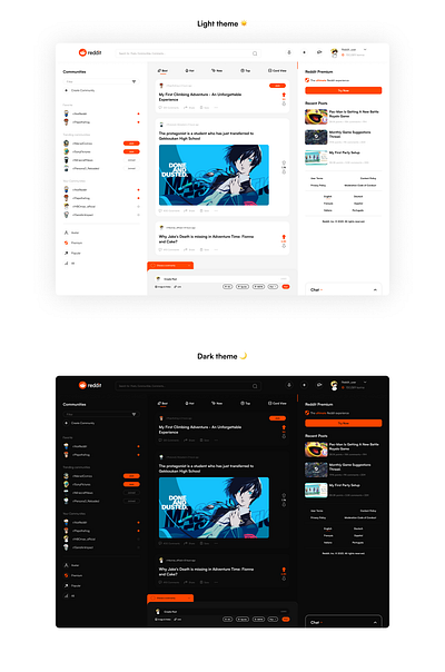 Reddit Redesign - Light and Dark Theme case study clean design dark theme design e commerce figma figma design forum design ligh theme reddit social media design ui ui ux uiux user experience user interface ux web design website design website redesign