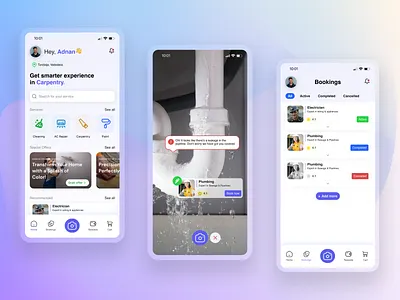 Home Services Application 🏡 3d animation application branding design gradient graphic design illustration logo ui uidesign ux