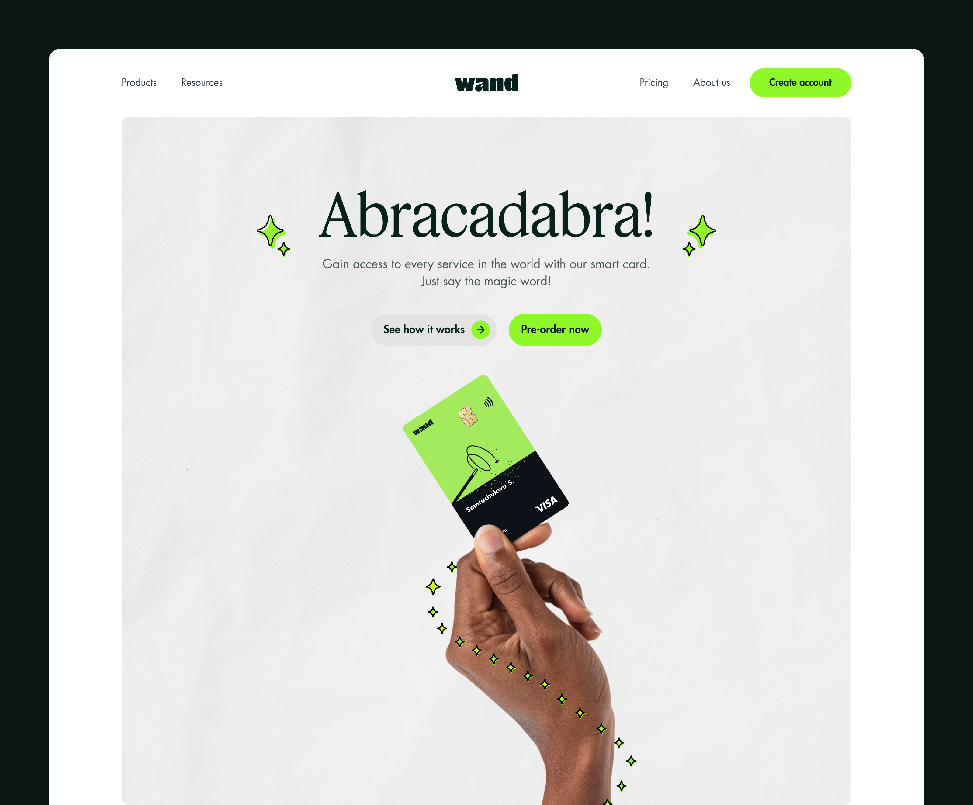 wand banking credit card defi finance fintech hero landing page neobank product page