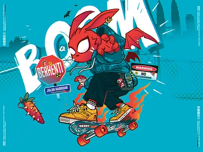 Here comes the boom! animal carrot character illustration kids kualalumpur mutant nokia rabbit skateboard skateboarding street streetwear vans vector youth