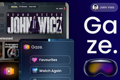 Gaze. - Spatial [AR] Entertainment App 3d apple apple vision pro ar augmented reality branding entertainment app netflix spatial ui uiux ux virtual reality vision pro vr