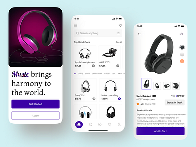 App Design for a Headphone Store. audioexperience design ecommerce app headphoneappdesign headphonecontrol ios app design mobile app design mobileappui mobiledesign mobileux musicapp online store sounddesign soundquality trending uiinspiration uiux userexperience uxdesign wireframe