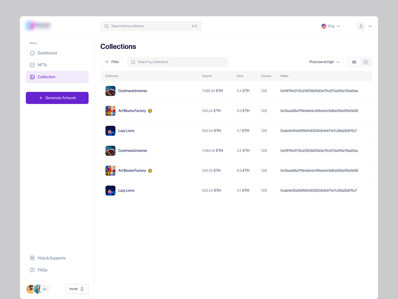 NFT Platform - Collection List art artwork complex component data design element list mint nft nft marketplace product design saas sales table uiux value wallet web3