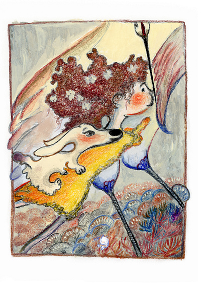 The flying girl cartoon childrenillustration coloredpencil girl illustration picturebookillustration