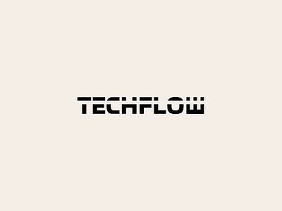 TECHFLOW logo black branding business company creative design flow graphic design illustration line logo logofolio logotype negative space portfolio style tech typography vector wordmark