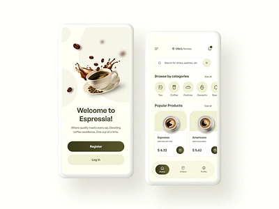 Coffee App UI Design appdesign coffee app coffee app ui coffee store minimal ui mobileappdesign mobiledesign modern ui modern ui design ui uidesign userinterface