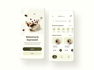 Coffee App UI Design appdesign coffee app coffee app ui coffee store minimal ui mobileappdesign mobiledesign modern ui modern ui design ui uidesign userinterface