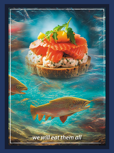 We will eat them all! art concept food graphic design nature poster salmon social wildlife protect