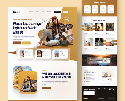Travel landing page design concept | UI/UX branding design figma frontend design graphic design illustration landing page logo travel page travel website ui uiux ux vector web design website design