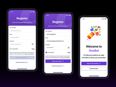 Register UI screens app betting design register sports bet template theme ui ui design ui kit