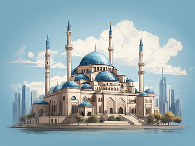 A_mosque_with_a_city_on_the_top_vector_art_illu.... illustration vector