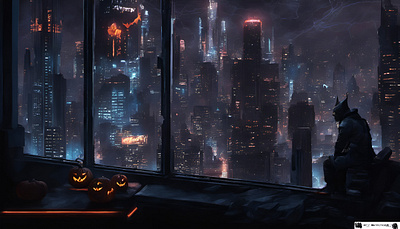 Alone BAT O Lantern batman cyberpunk art cyberpunk city futuristic art halloween sci fi spooky wallpaper